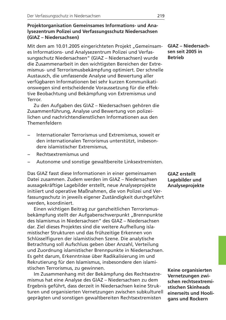 Seite 219 des Verfassungsschutzbericht 2008 Niedersachsen