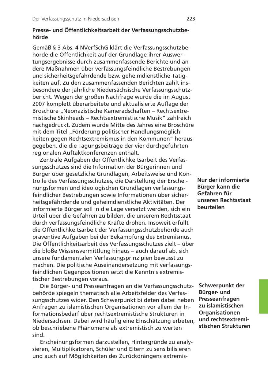 Seite 223 des Verfassungsschutzbericht 2008 Niedersachsen