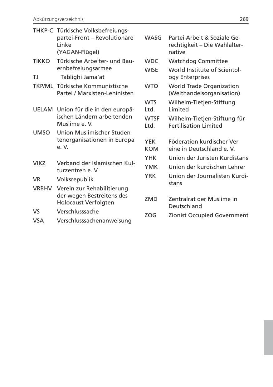 Seite 269 des Verfassungsschutzbericht 2008 Niedersachsen