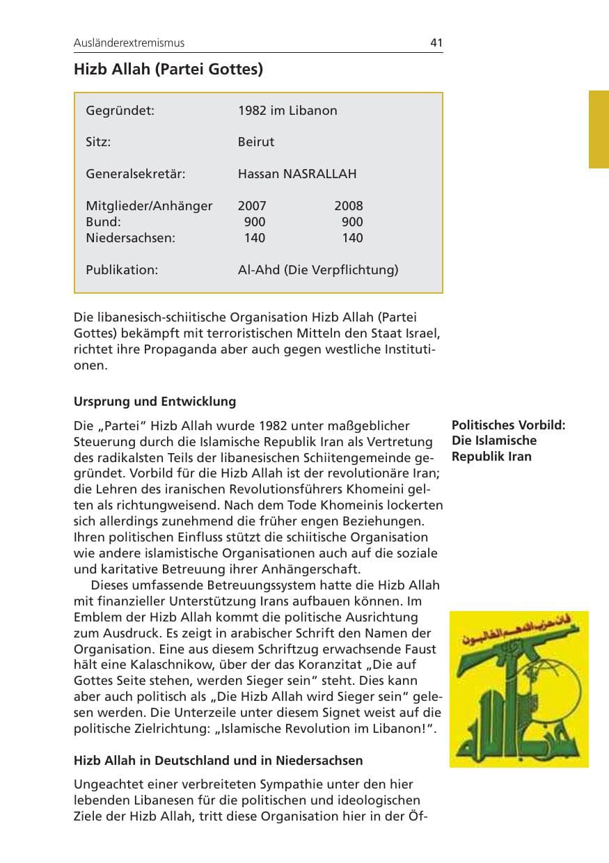 Seite 41 des Verfassungsschutzbericht 2008 Niedersachsen