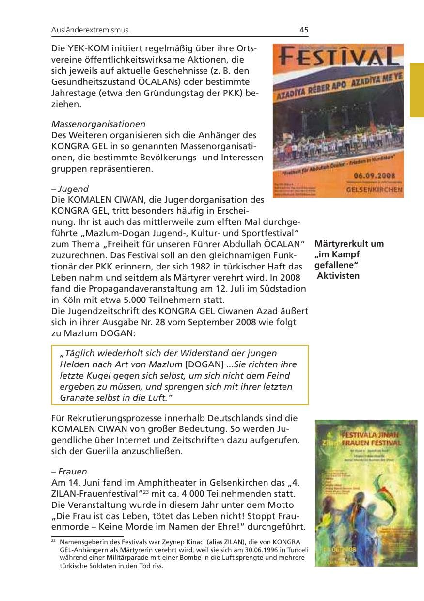Seite 45 des Verfassungsschutzbericht 2008 Niedersachsen