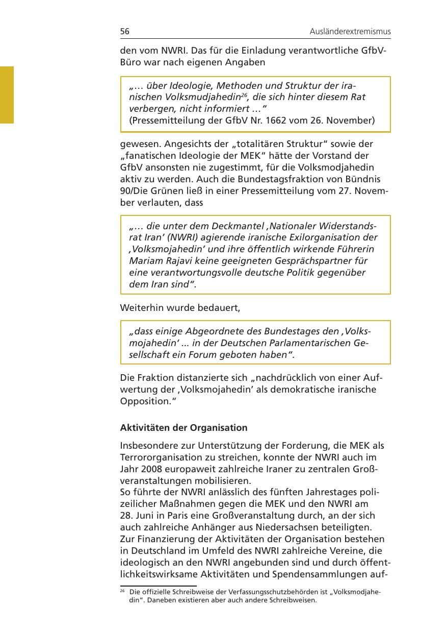 Seite 56 des Verfassungsschutzbericht 2008 Niedersachsen