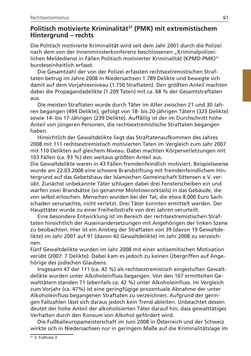 Seite 61 des Verfassungsschutzbericht 2008 Niedersachsen