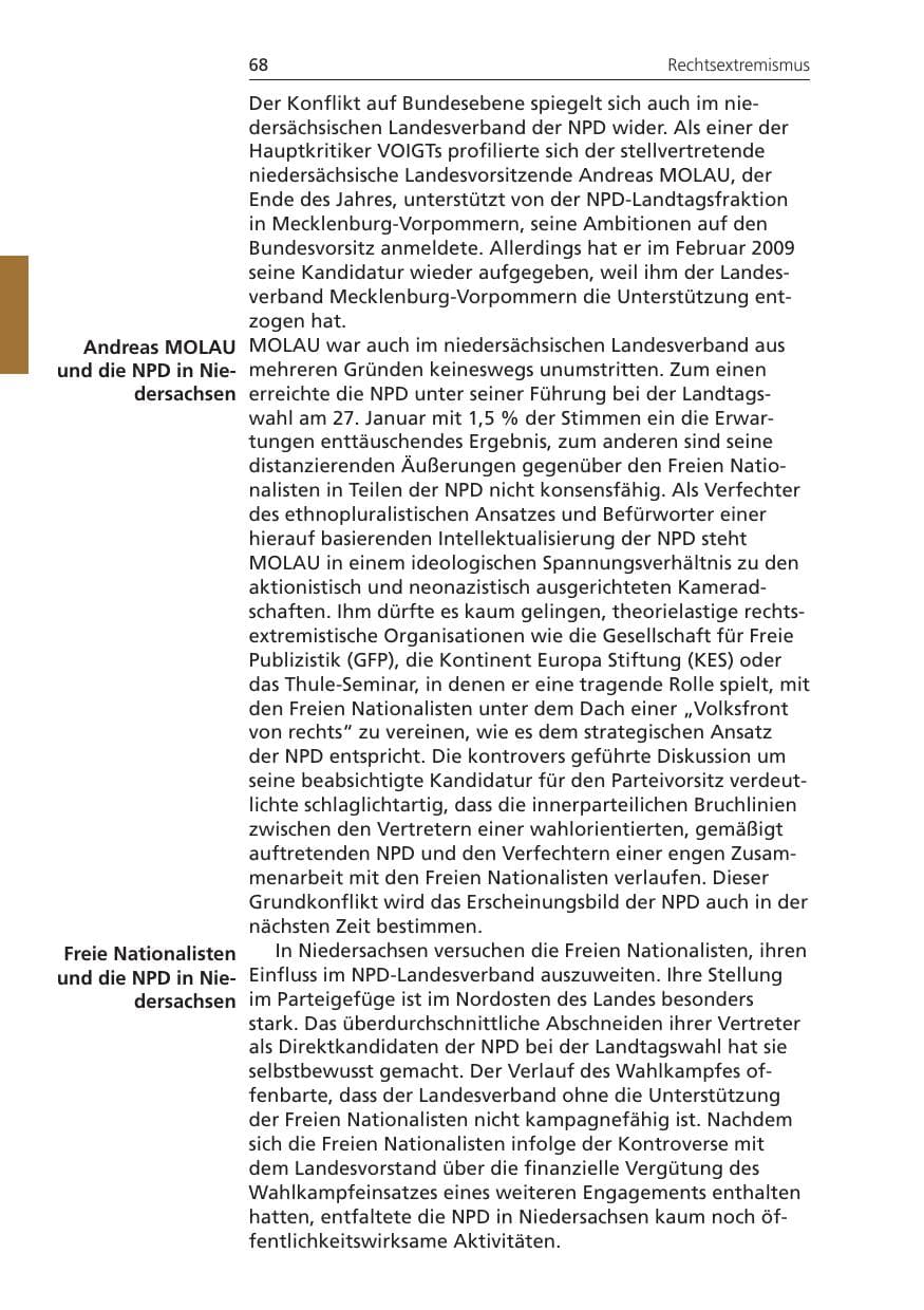 Seite 68 des Verfassungsschutzbericht 2008 Niedersachsen