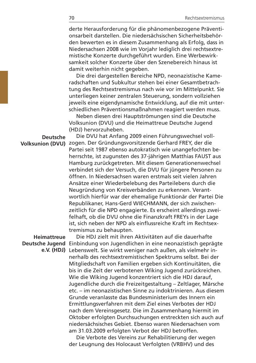 Seite 70 des Verfassungsschutzbericht 2008 Niedersachsen