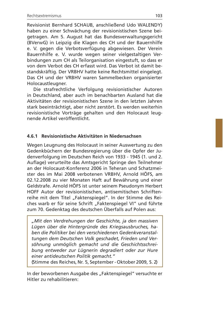 Seite 103 des Verfassungsschutzbericht 2009 Niedersachsen