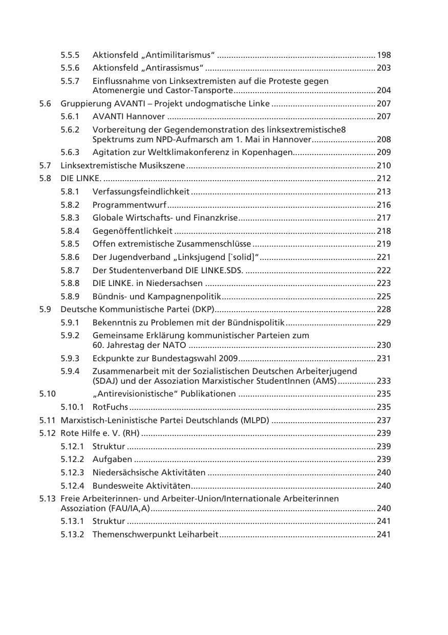 Seite 12 des Verfassungsschutzbericht 2009 Niedersachsen