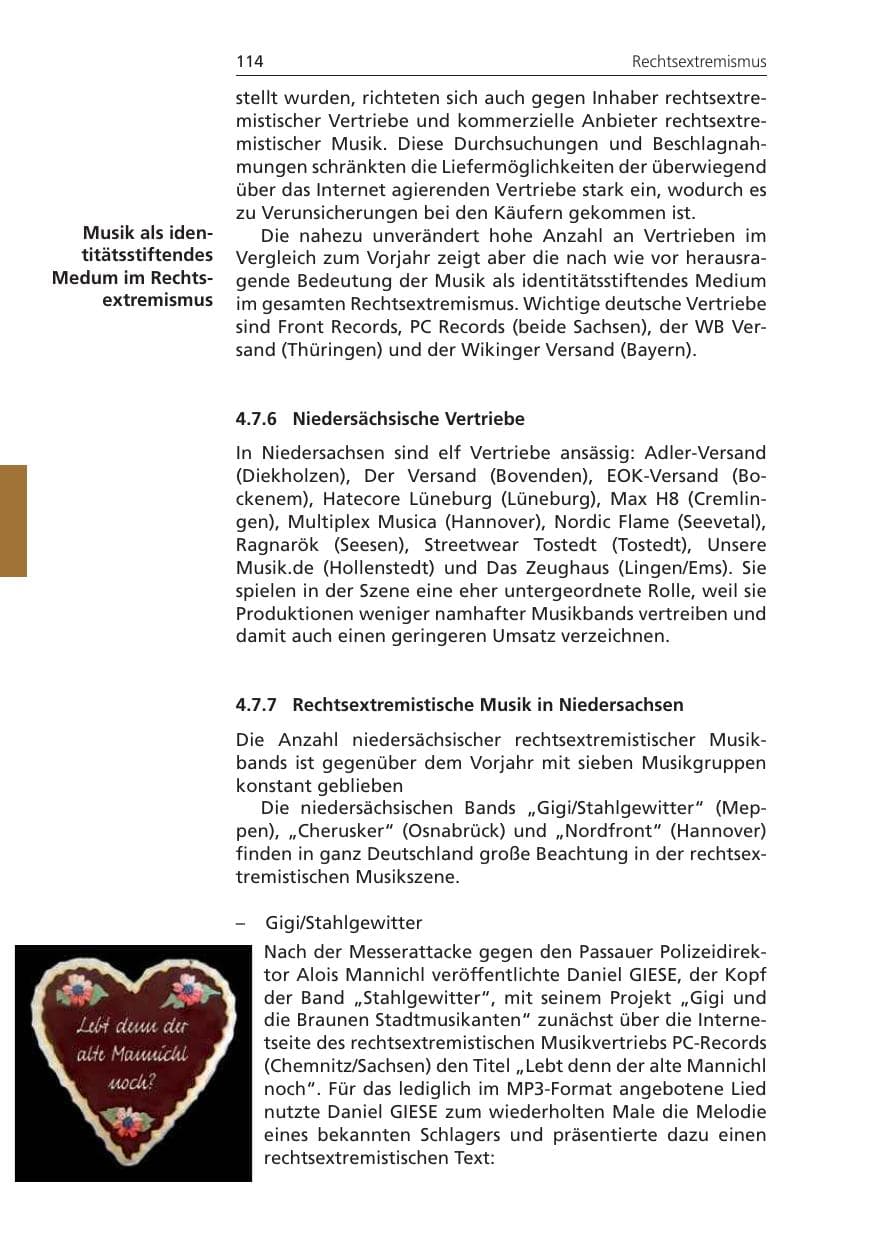 Seite 114 des Verfassungsschutzbericht 2009 Niedersachsen