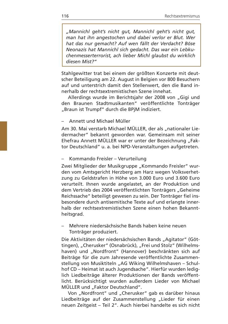 Seite 116 des Verfassungsschutzbericht 2009 Niedersachsen