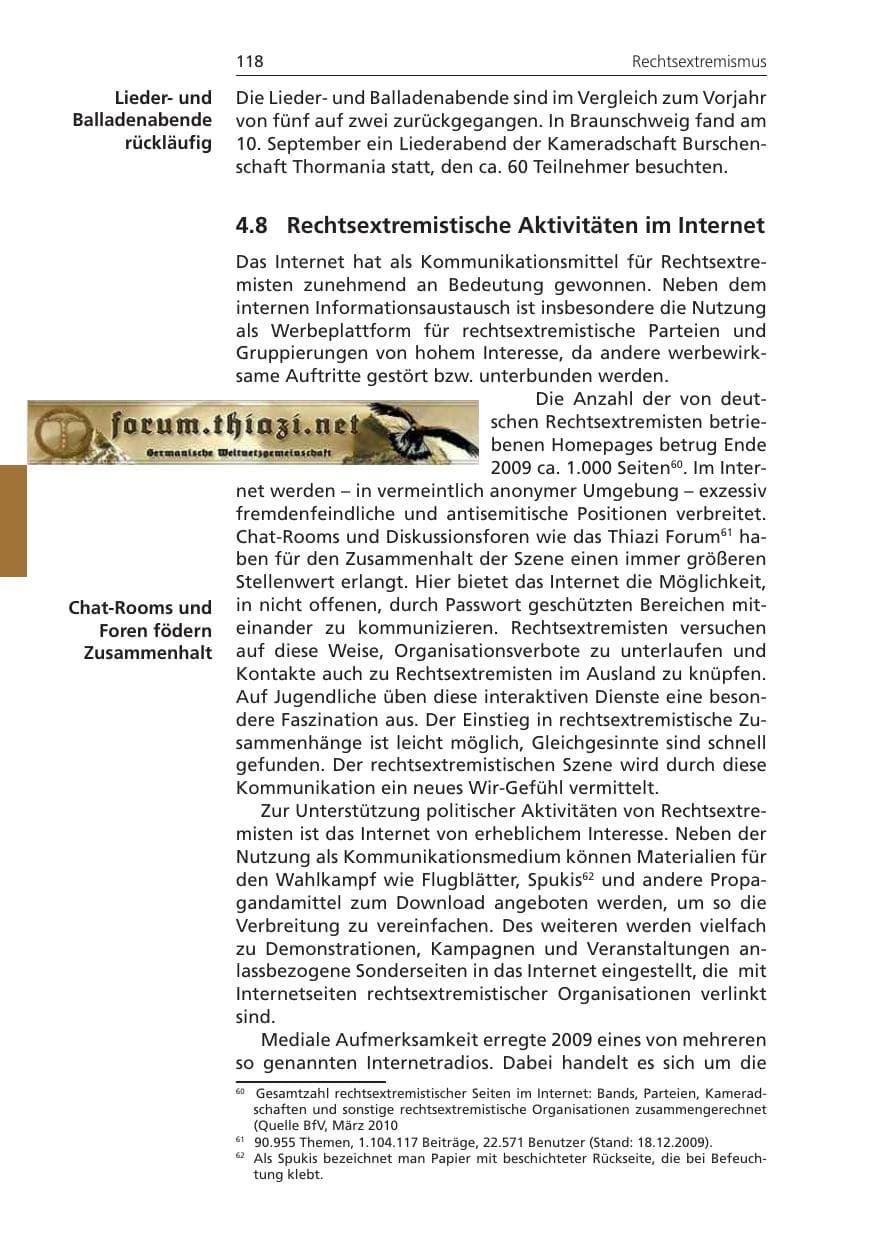 Seite 118 des Verfassungsschutzbericht 2009 Niedersachsen