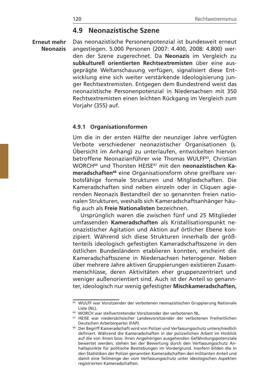 Seite 120 des Verfassungsschutzbericht 2009 Niedersachsen