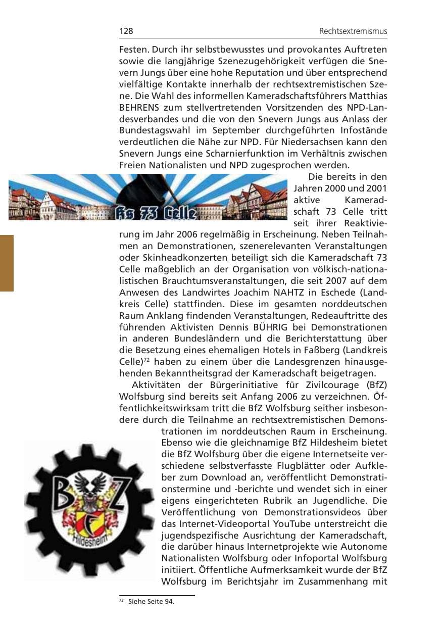 Seite 128 des Verfassungsschutzbericht 2009 Niedersachsen