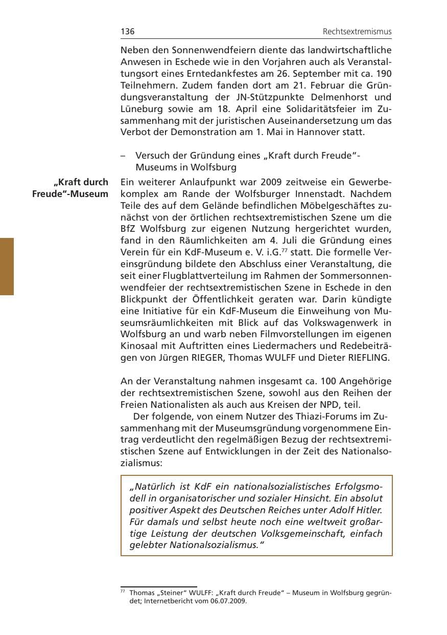 Seite 136 des Verfassungsschutzbericht 2009 Niedersachsen