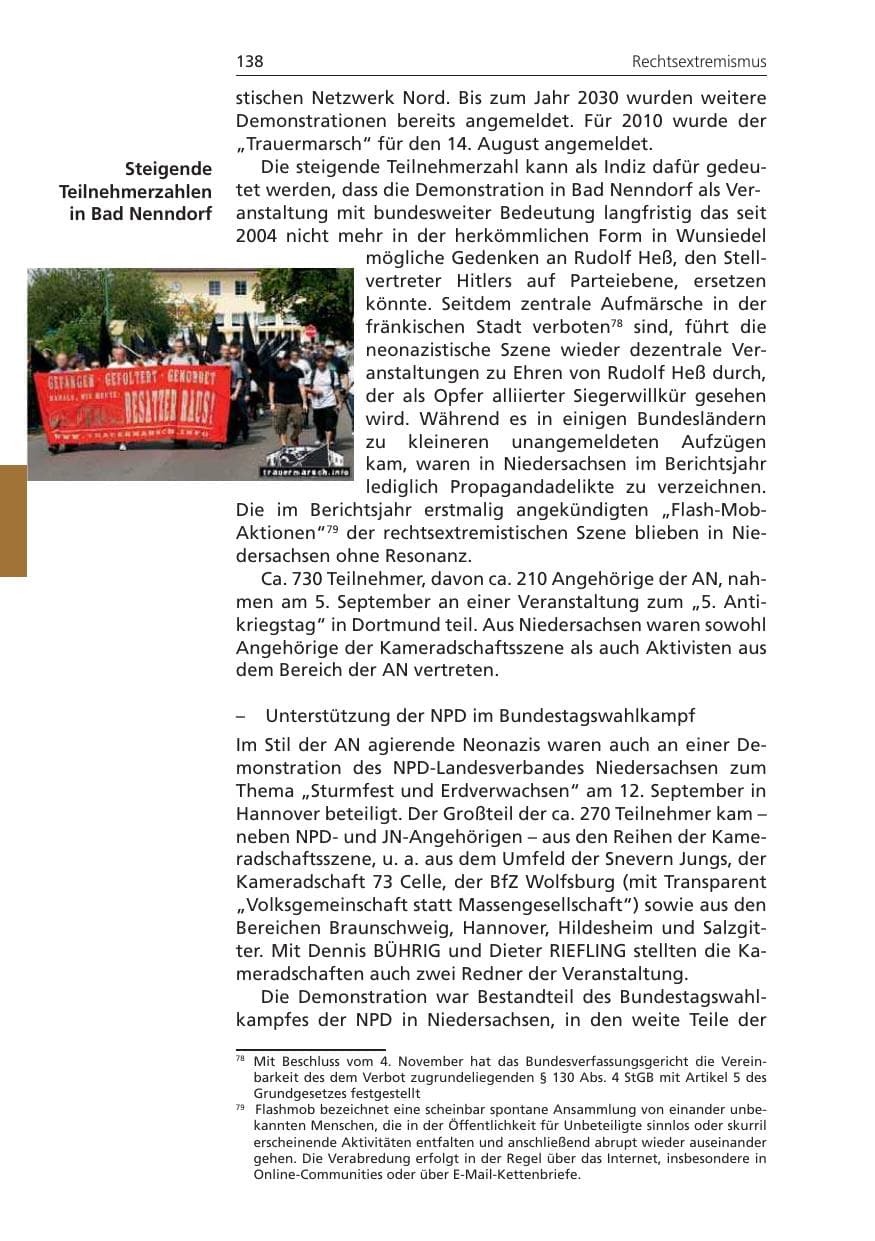 Seite 138 des Verfassungsschutzbericht 2009 Niedersachsen