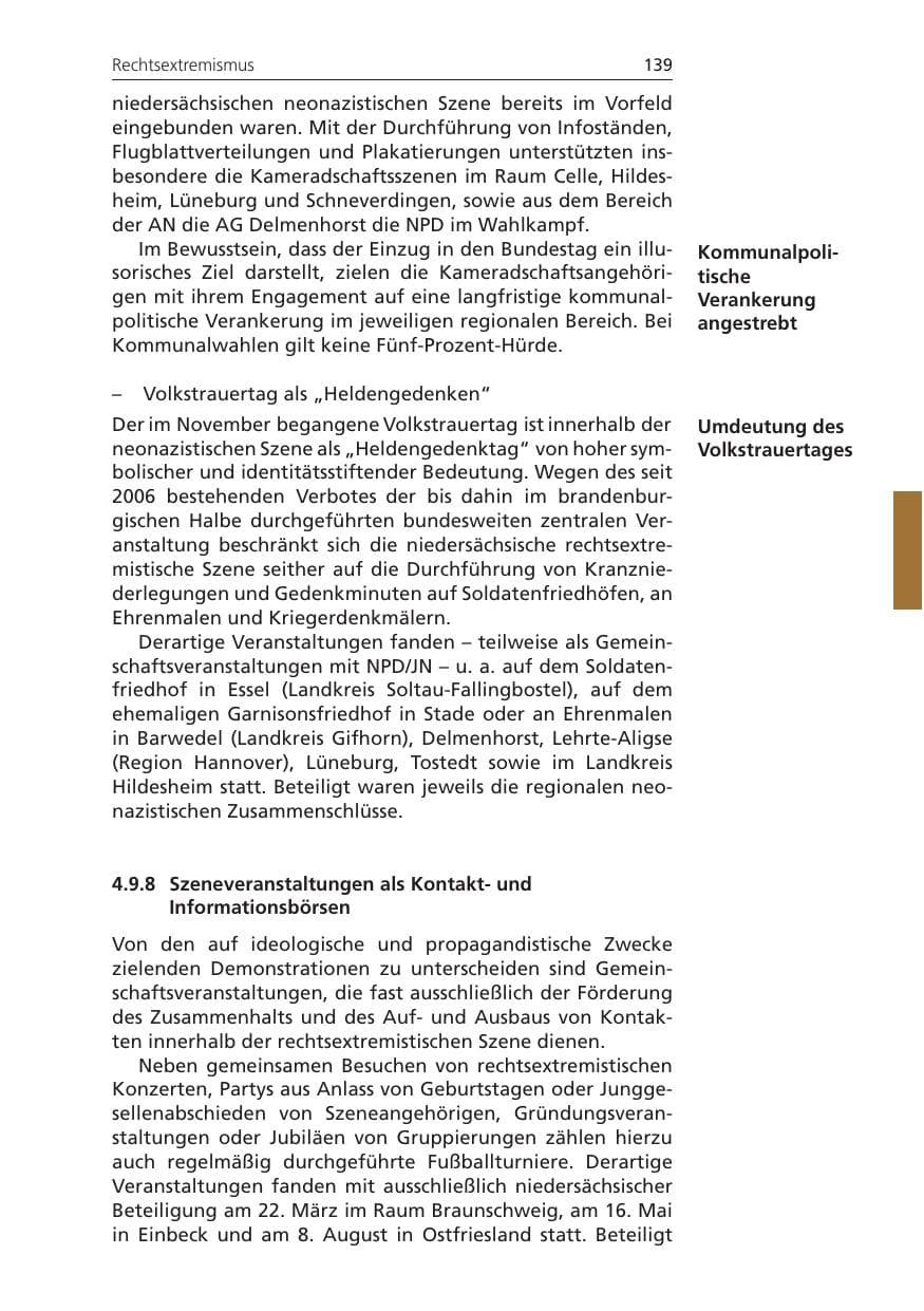 Seite 139 des Verfassungsschutzbericht 2009 Niedersachsen