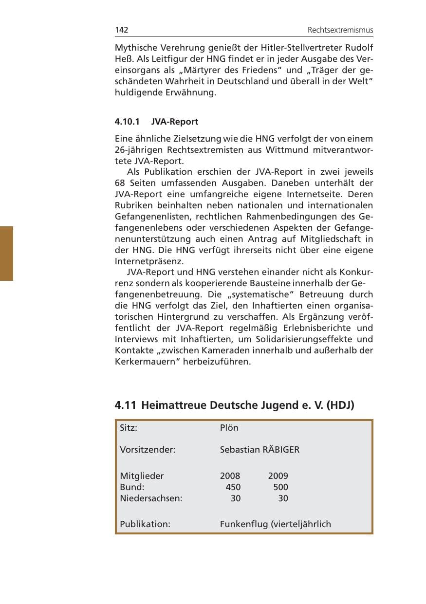 Seite 142 des Verfassungsschutzbericht 2009 Niedersachsen