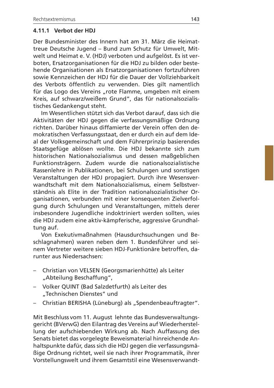 Seite 143 des Verfassungsschutzbericht 2009 Niedersachsen