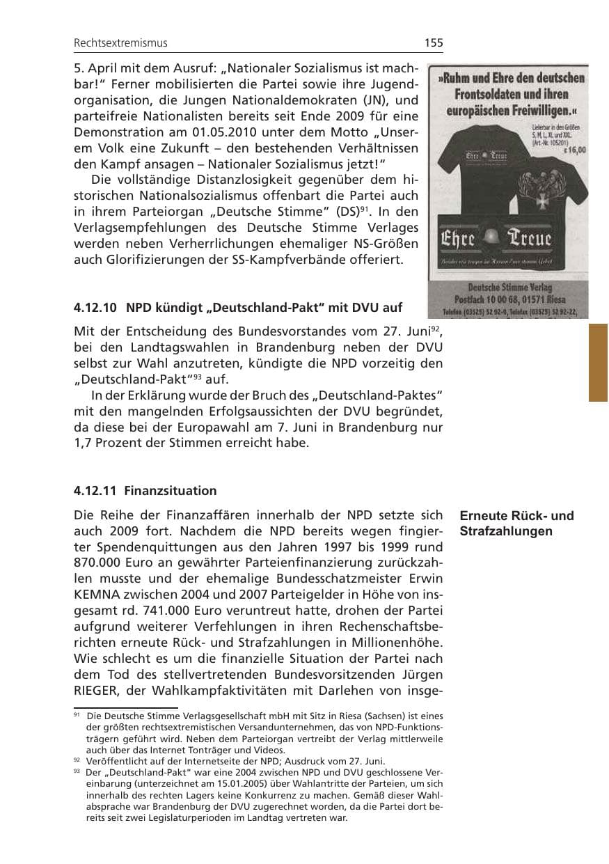 Seite 155 des Verfassungsschutzbericht 2009 Niedersachsen