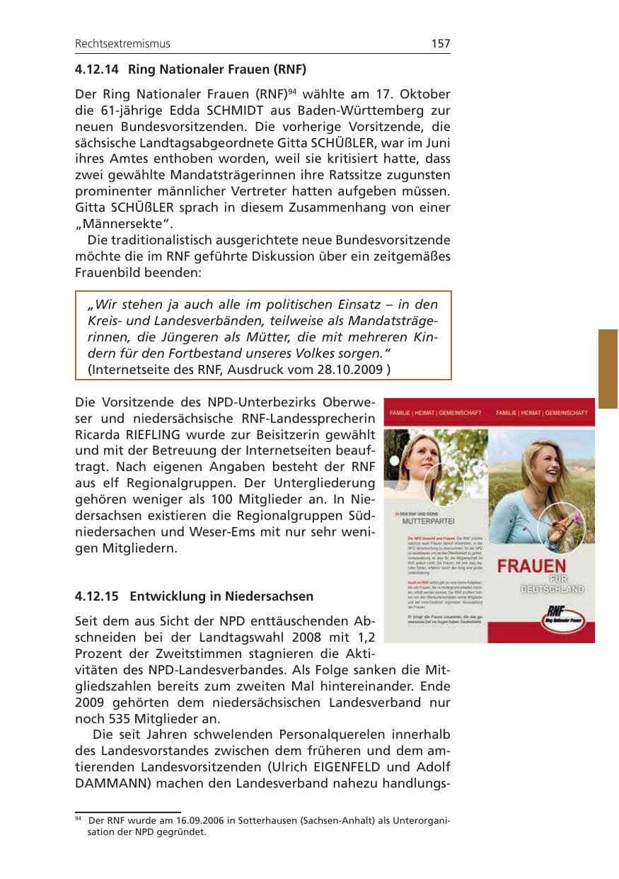 Seite 157 des Verfassungsschutzbericht 2009 Niedersachsen