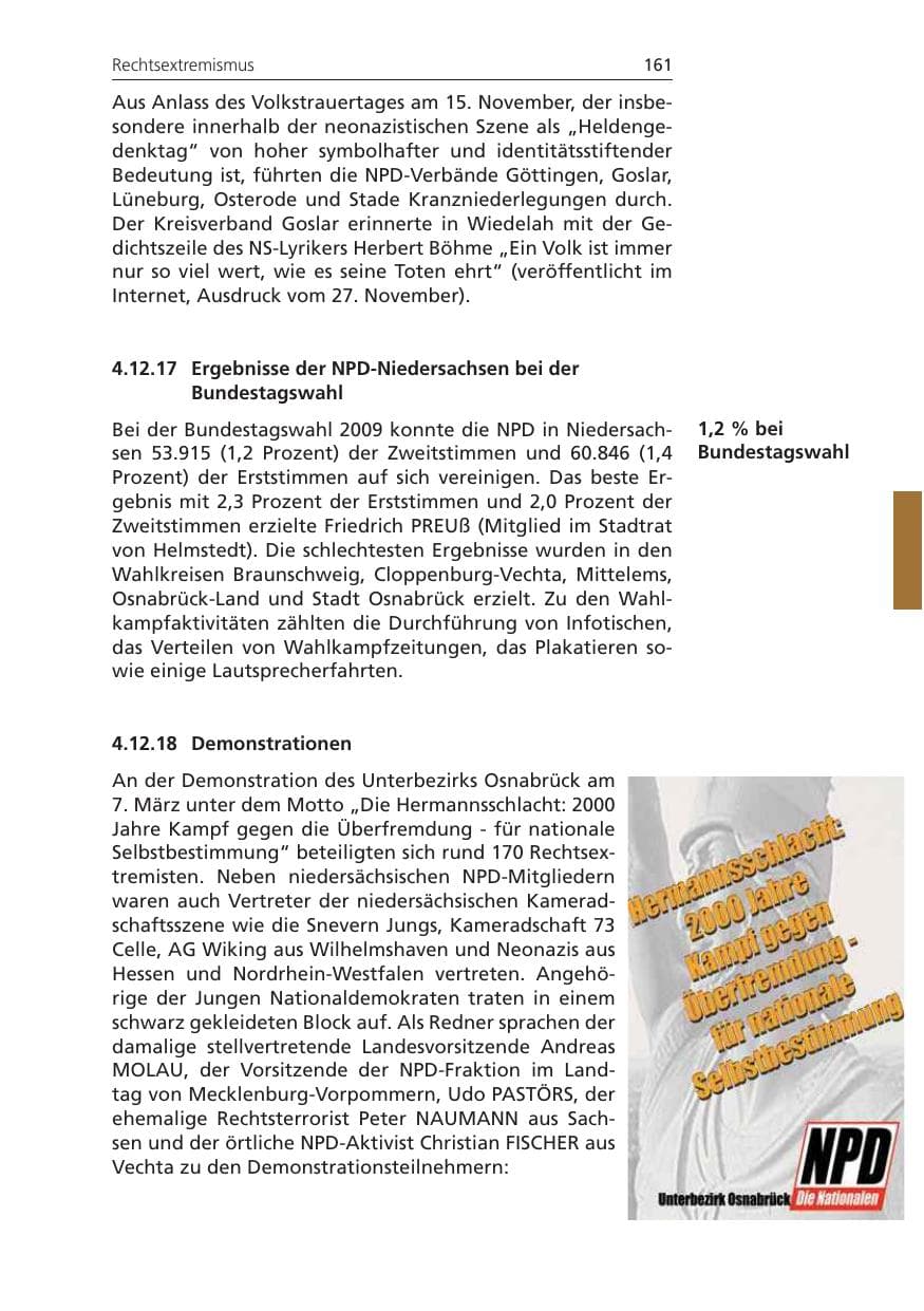 Seite 161 des Verfassungsschutzbericht 2009 Niedersachsen