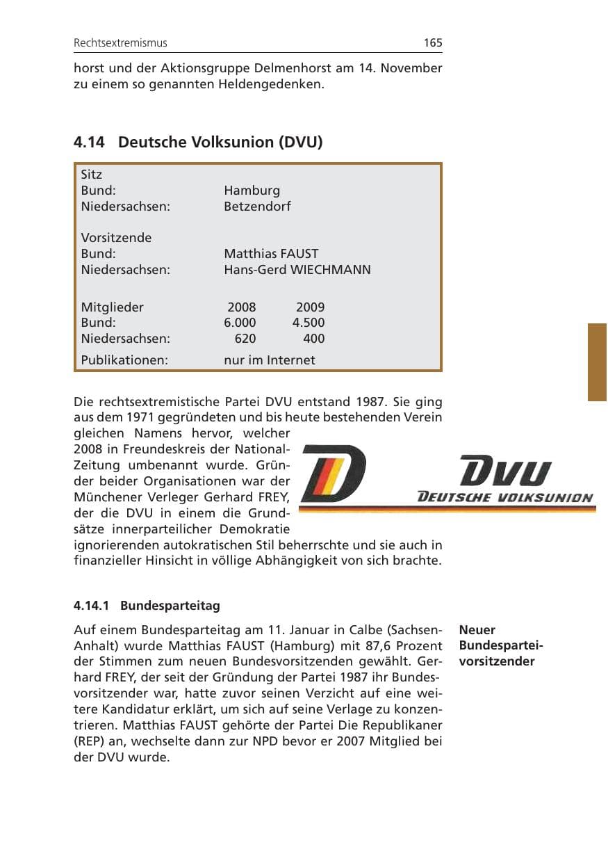 Seite 165 des Verfassungsschutzbericht 2009 Niedersachsen