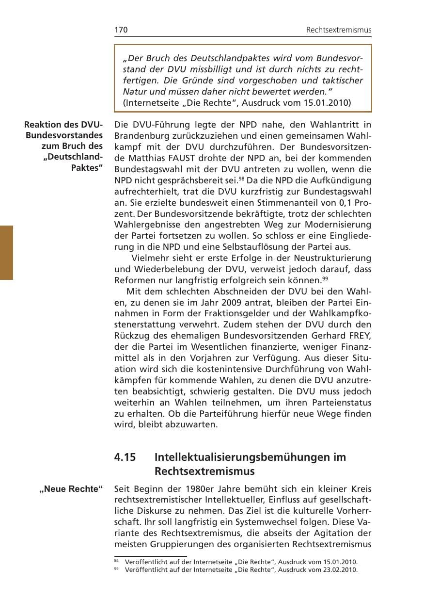 Seite 170 des Verfassungsschutzbericht 2009 Niedersachsen