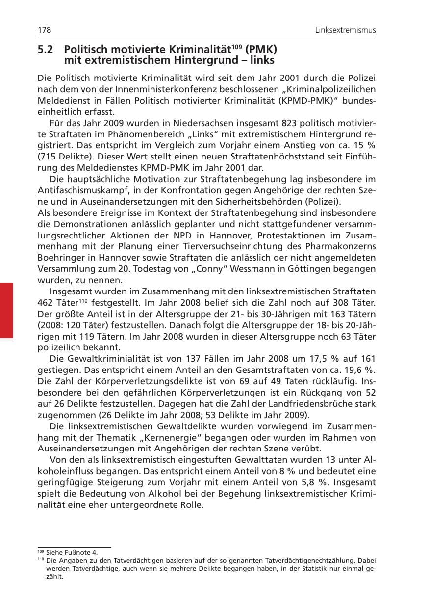 Seite 178 des Verfassungsschutzbericht 2009 Niedersachsen