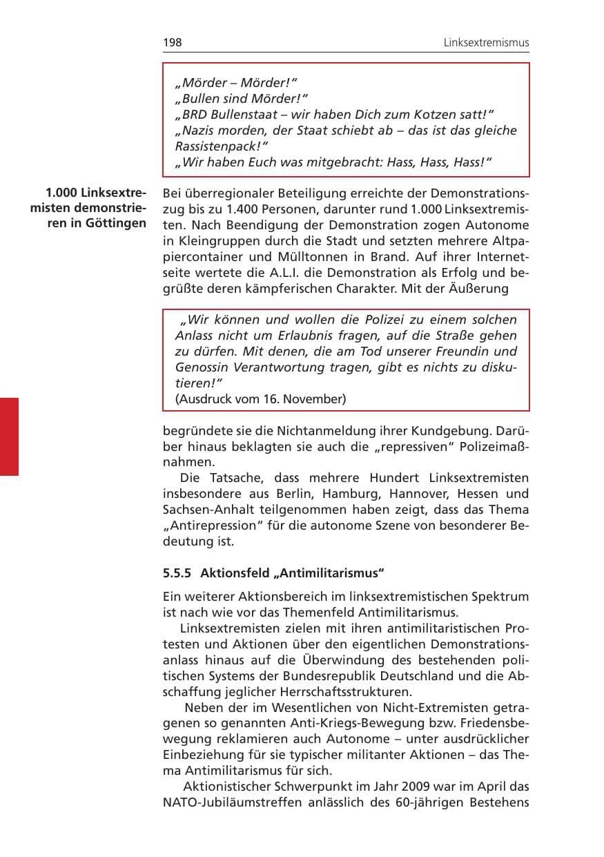 Seite 198 des Verfassungsschutzbericht 2009 Niedersachsen