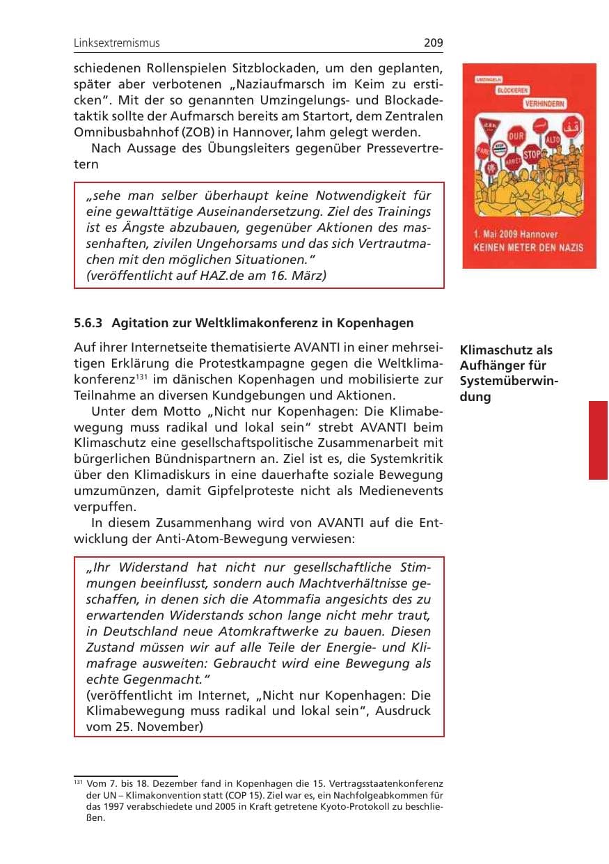 Seite 209 des Verfassungsschutzbericht 2009 Niedersachsen