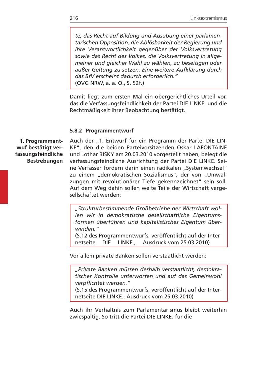 Seite 216 des Verfassungsschutzbericht 2009 Niedersachsen
