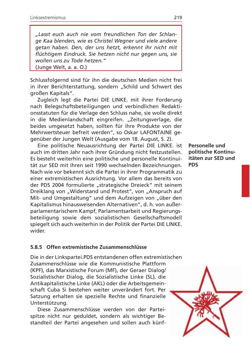 Seite 219 des Verfassungsschutzbericht 2009 Niedersachsen