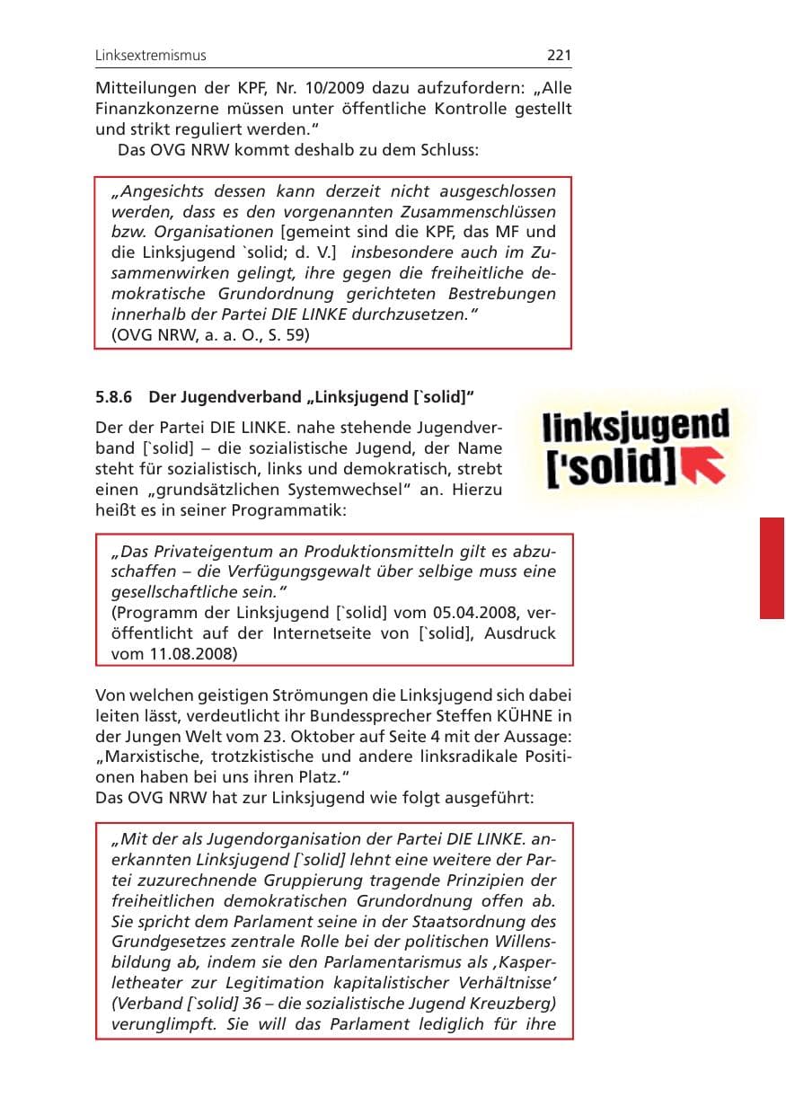 Seite 221 des Verfassungsschutzbericht 2009 Niedersachsen