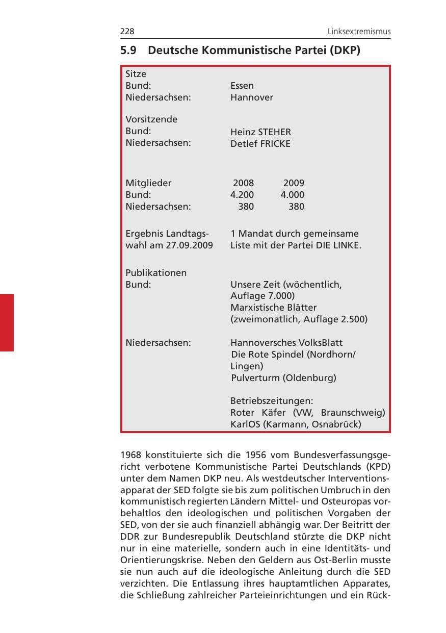 Seite 228 des Verfassungsschutzbericht 2009 Niedersachsen