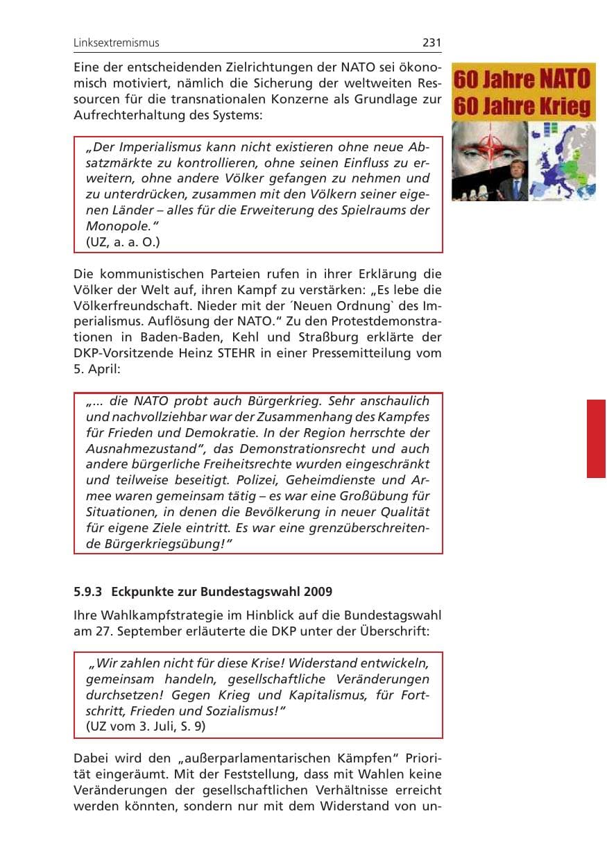 Seite 231 des Verfassungsschutzbericht 2009 Niedersachsen