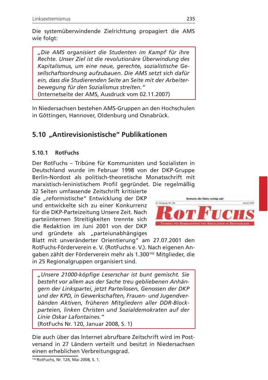 Seite 235 des Verfassungsschutzbericht 2009 Niedersachsen