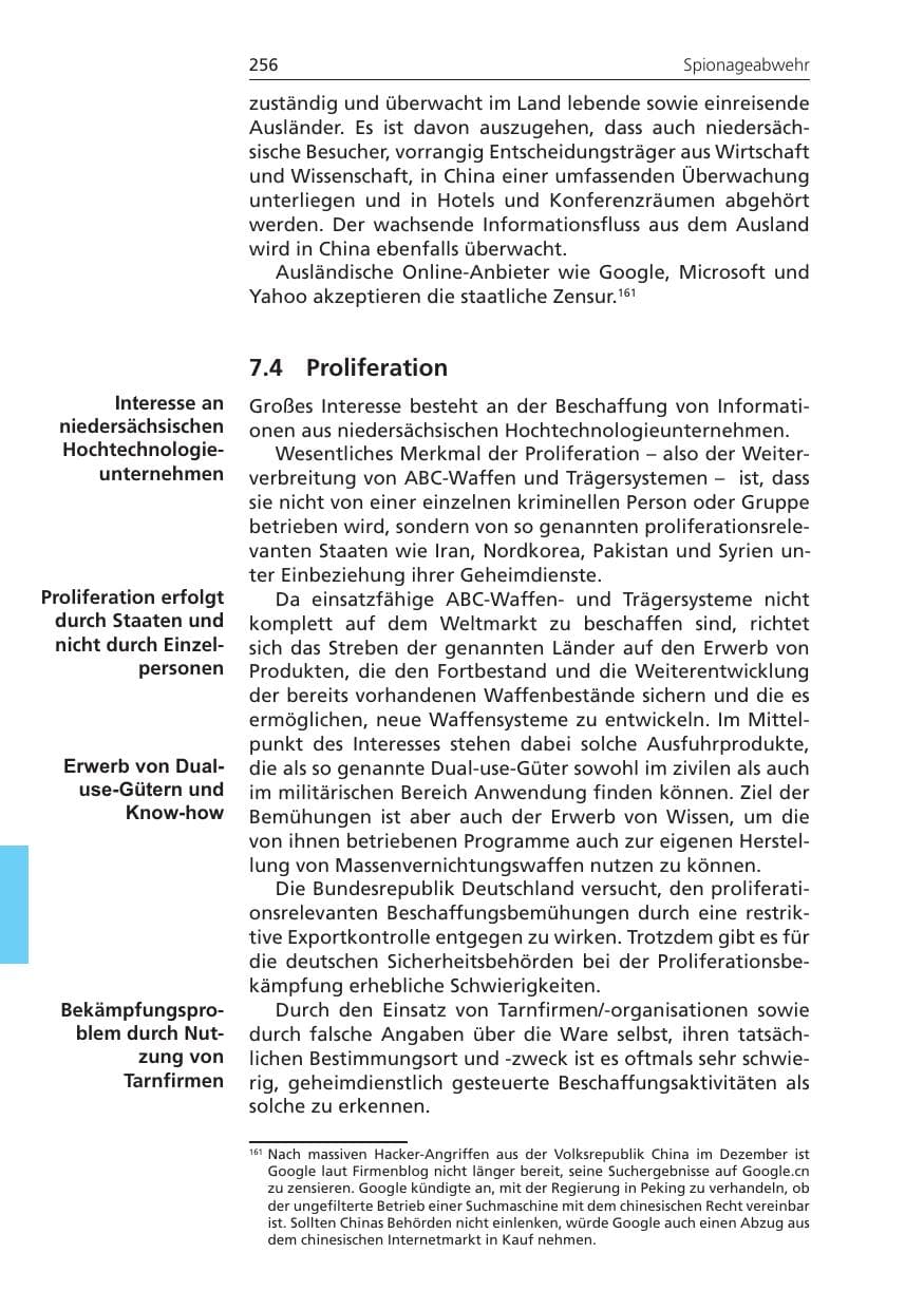 Seite 256 des Verfassungsschutzbericht 2009 Niedersachsen
