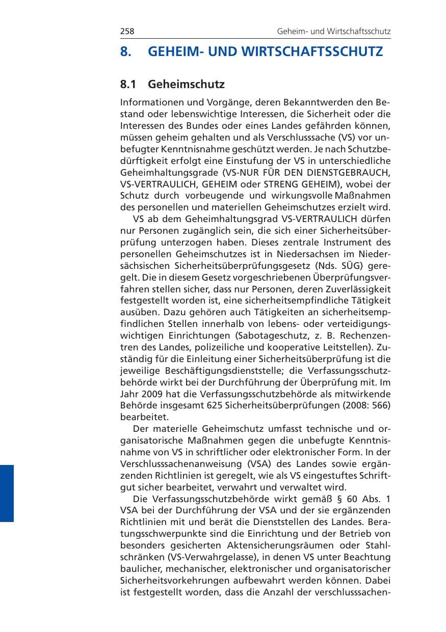 Seite 258 des Verfassungsschutzbericht 2009 Niedersachsen