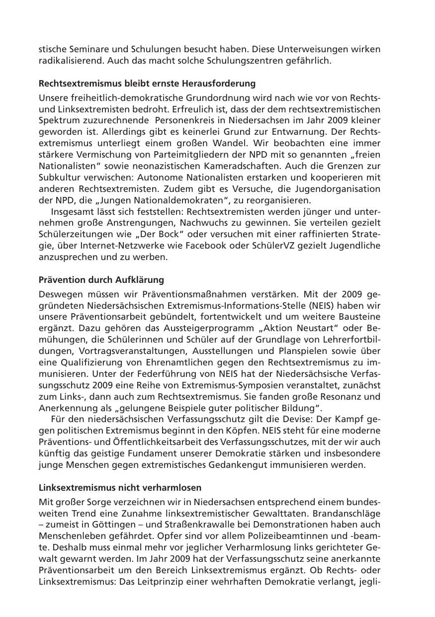 Seite 4 des Verfassungsschutzbericht 2009 Niedersachsen
