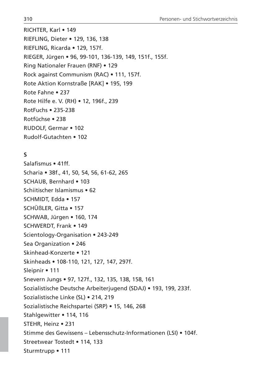 Seite 310 des Verfassungsschutzbericht 2009 Niedersachsen