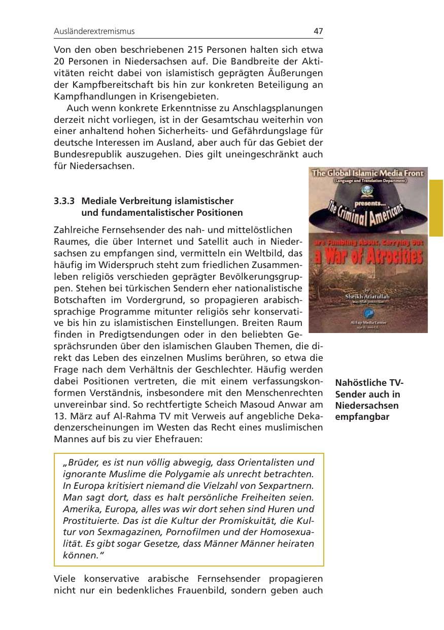 Seite 47 des Verfassungsschutzbericht 2009 Niedersachsen