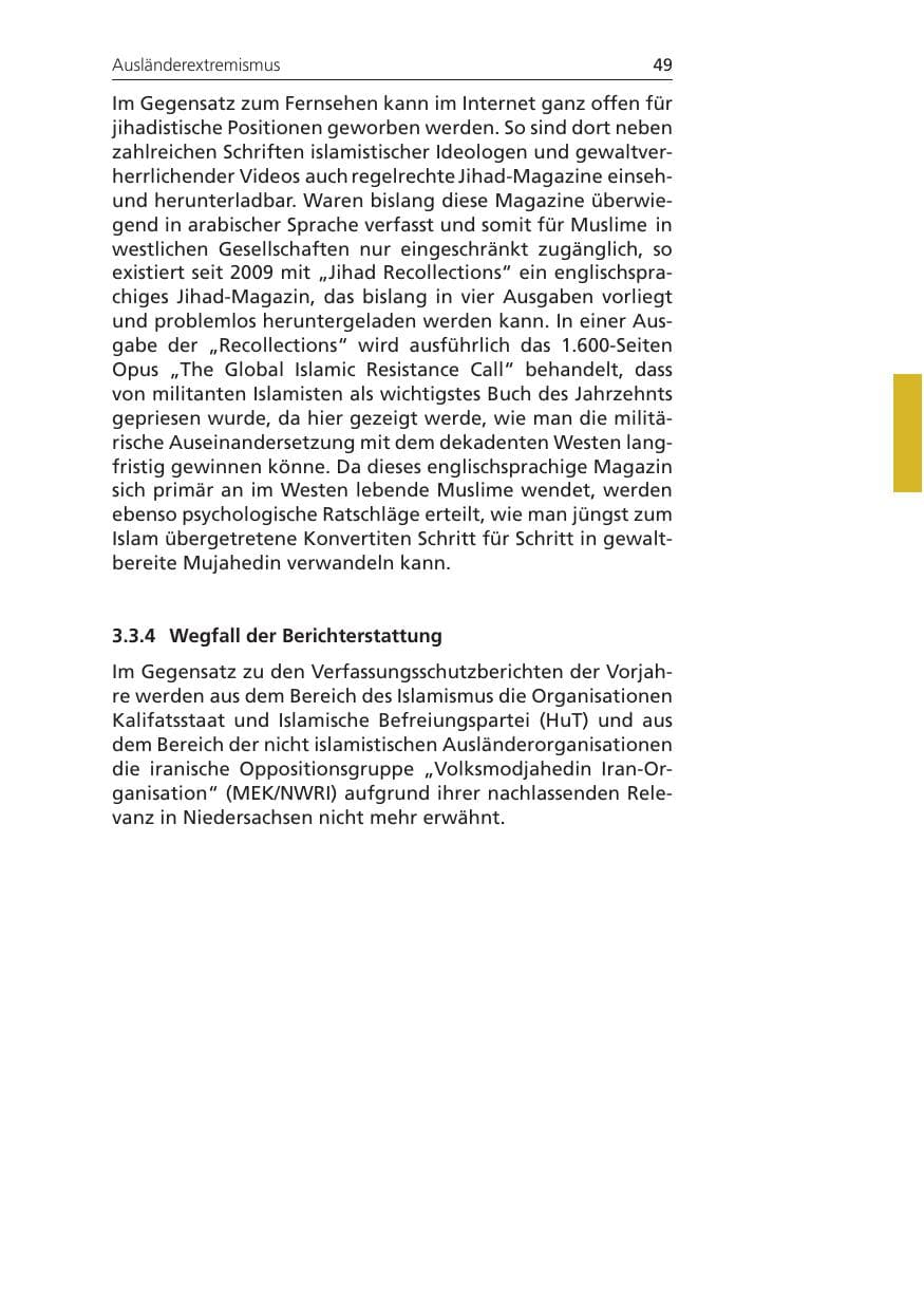 Seite 49 des Verfassungsschutzbericht 2009 Niedersachsen