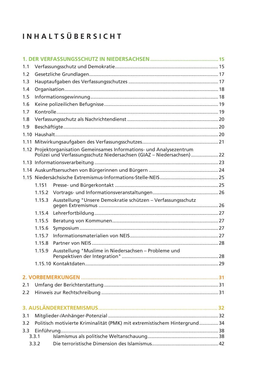 Seite 8 des Verfassungsschutzbericht 2009 Niedersachsen