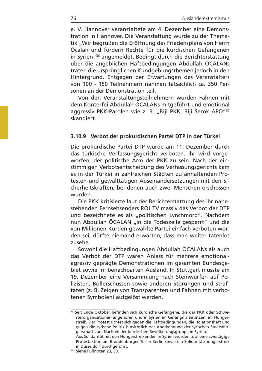 Seite 76 des Verfassungsschutzbericht 2009 Niedersachsen