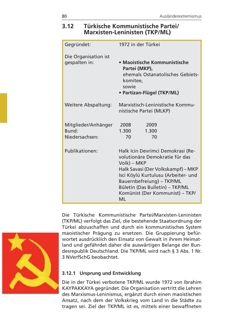 Seite 80 des Verfassungsschutzbericht 2009 Niedersachsen