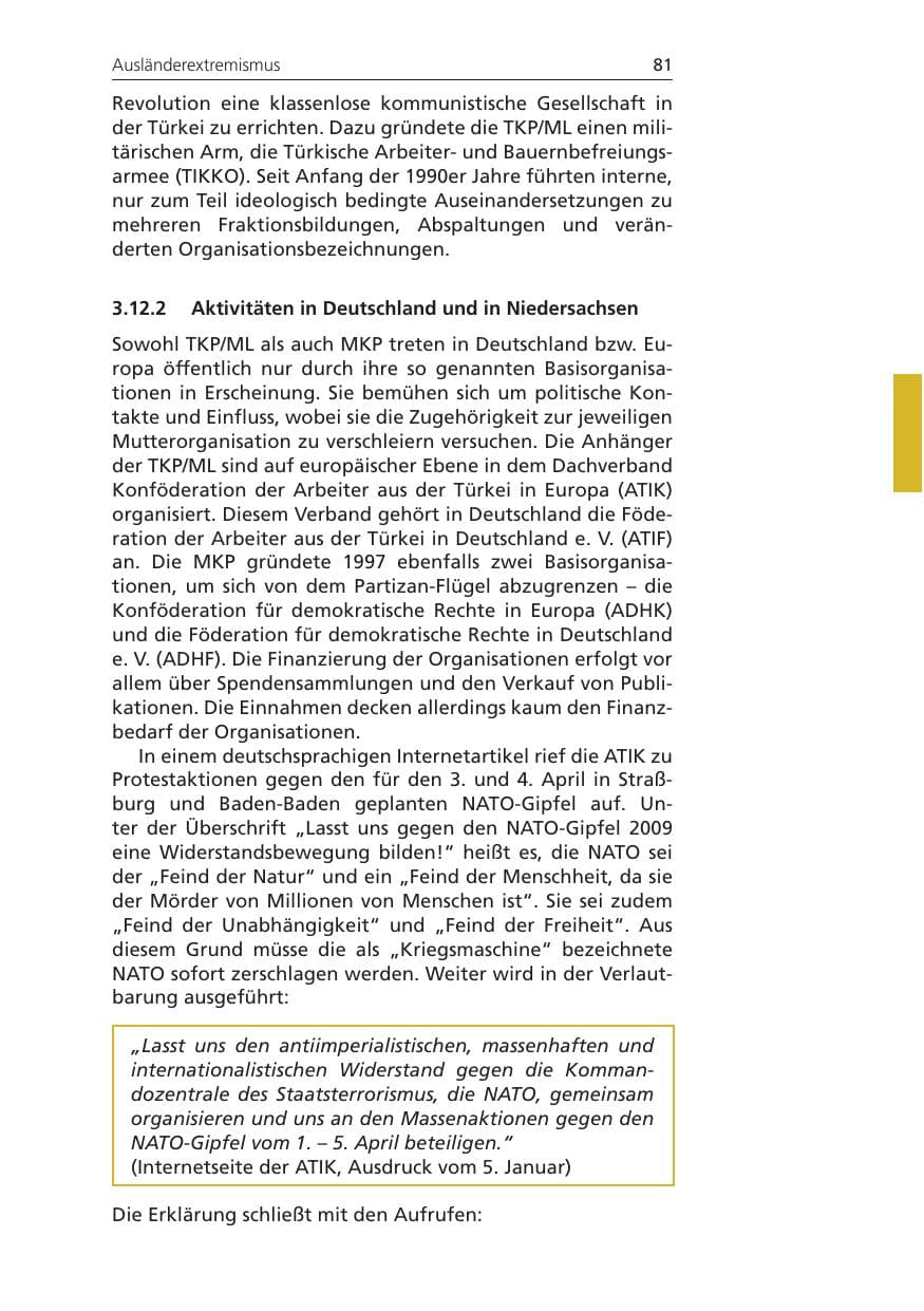 Seite 81 des Verfassungsschutzbericht 2009 Niedersachsen