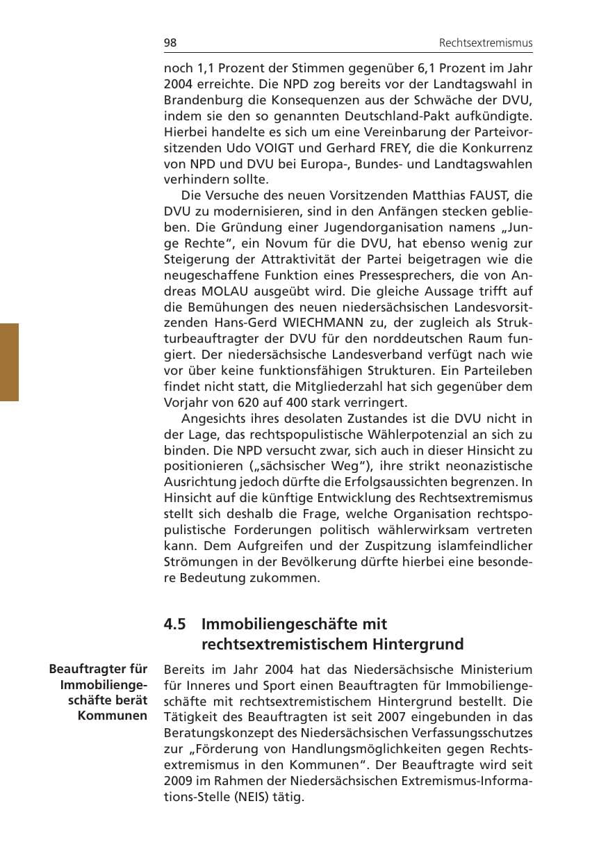Seite 98 des Verfassungsschutzbericht 2009 Niedersachsen