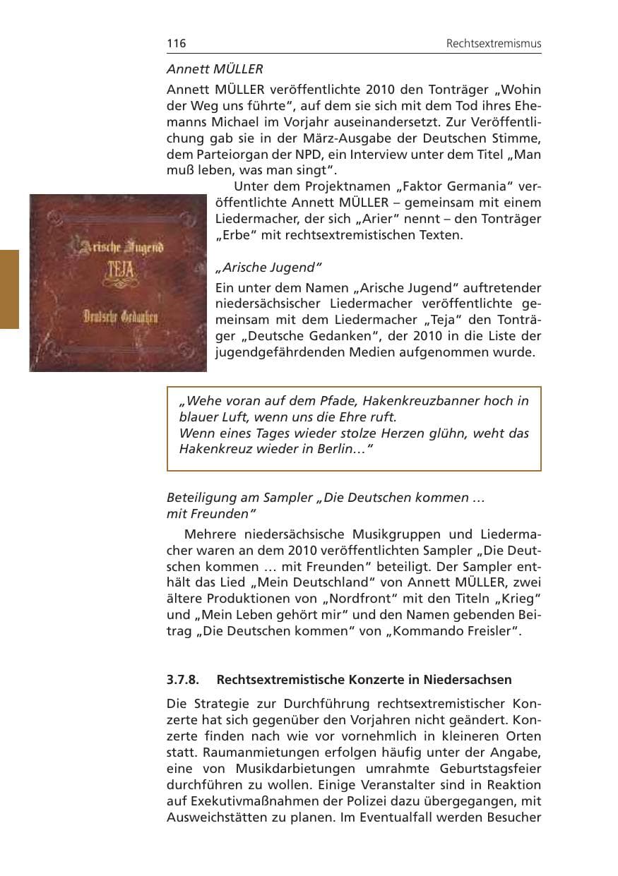 Seite 116 des Verfassungsschutzbericht 2010 Niedersachsen