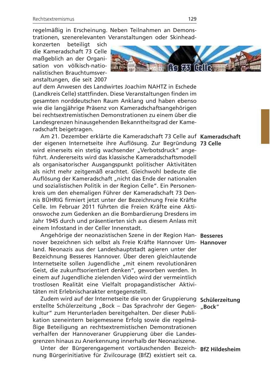 Seite 129 des Verfassungsschutzbericht 2010 Niedersachsen