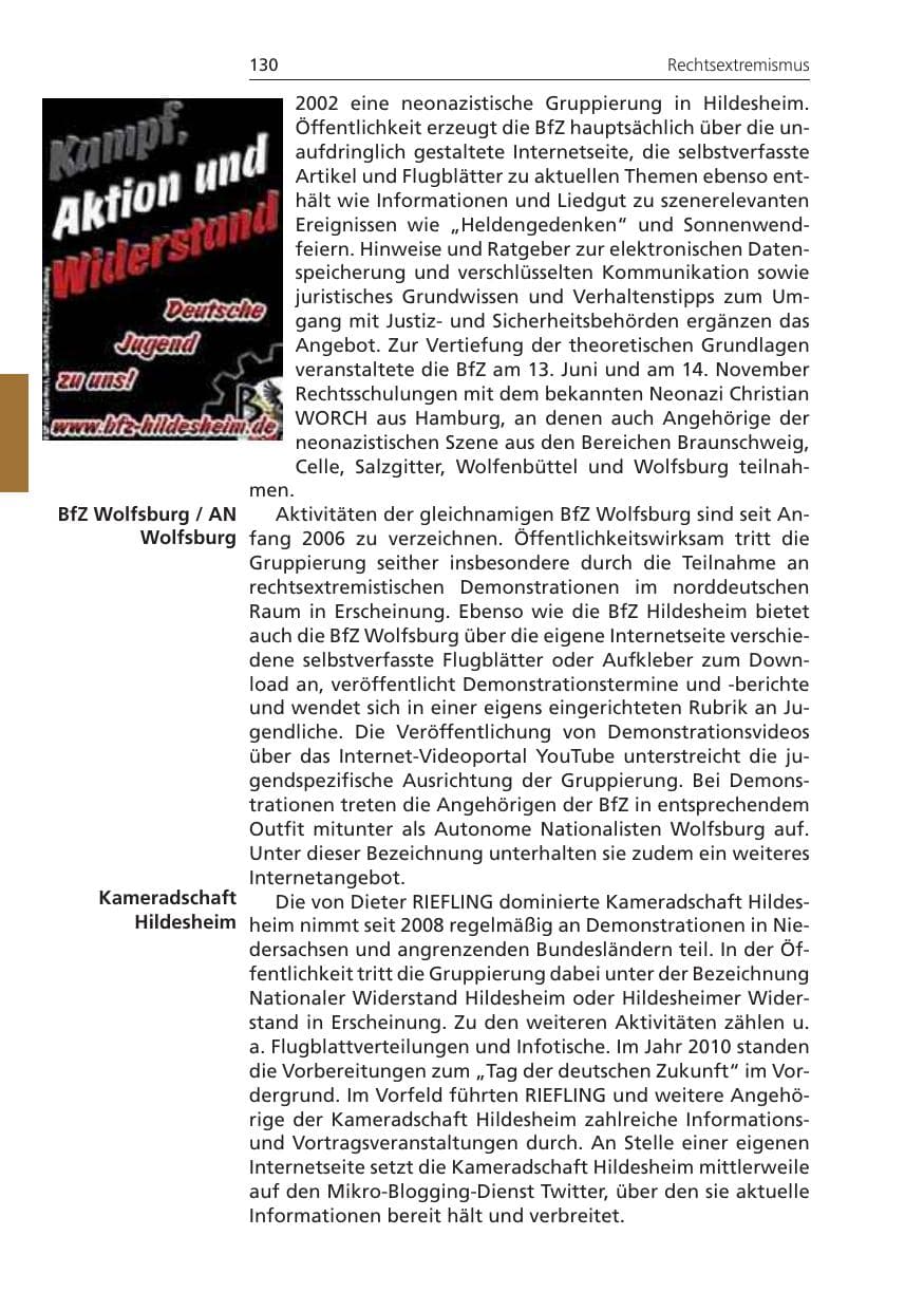 Seite 130 des Verfassungsschutzbericht 2010 Niedersachsen