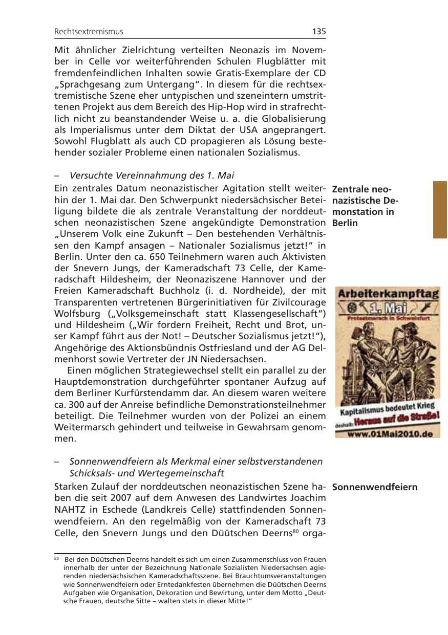 Seite 135 des Verfassungsschutzbericht 2010 Niedersachsen